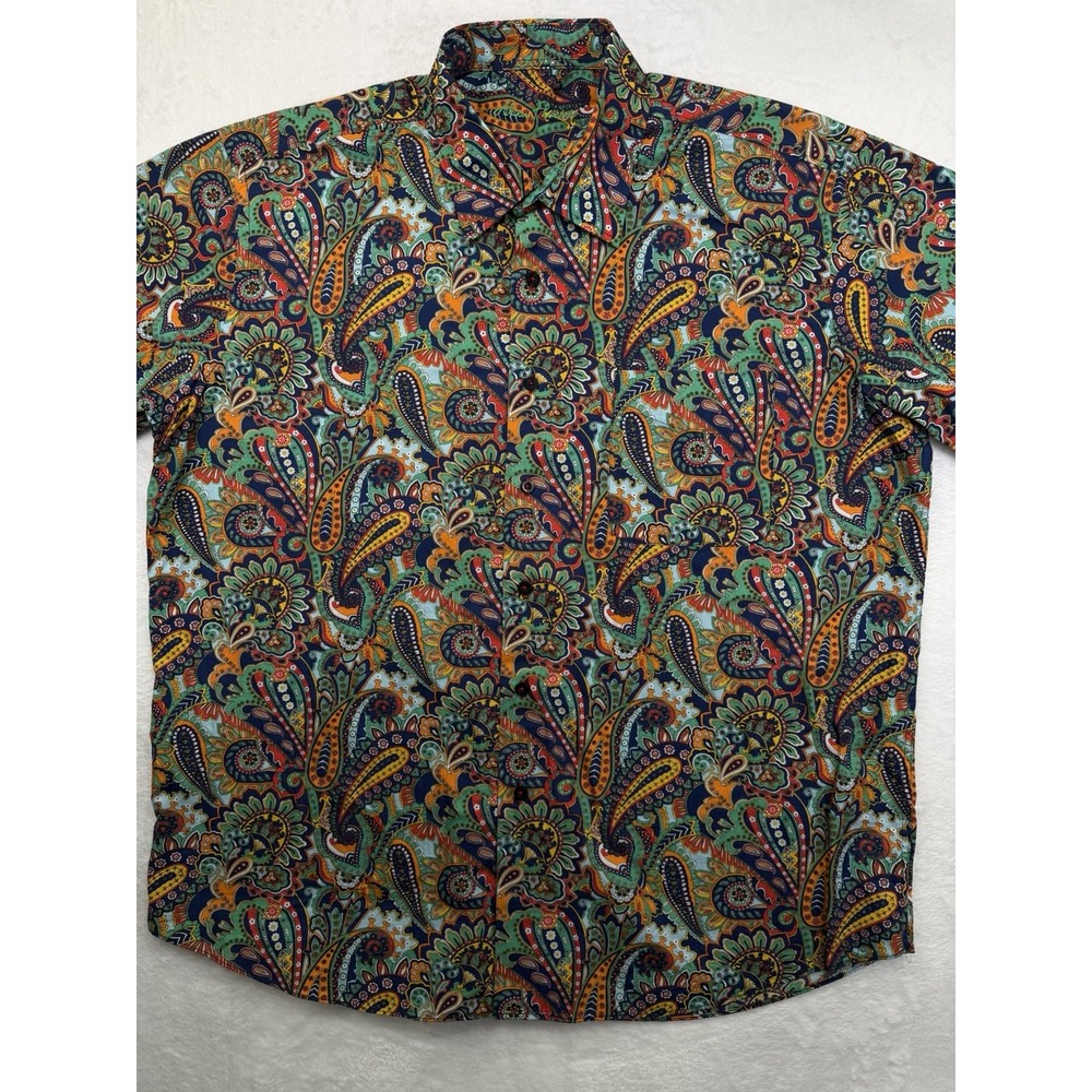 Alan Flusser Shirt Men's Size XL Multicolor Paisley Colorful Short Sleeve
